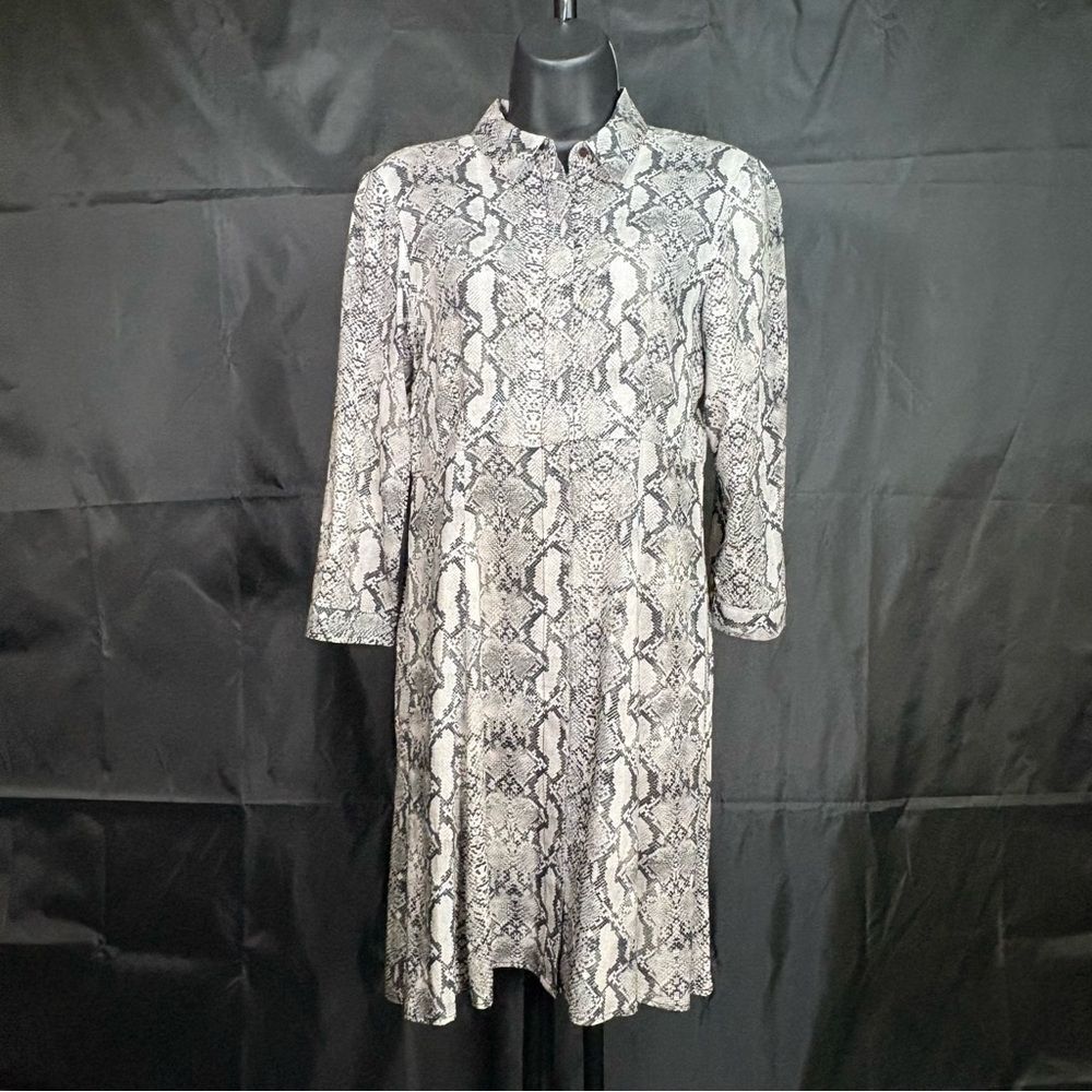 Zara Black and Gray Snake Print Long Sleeve Dress S - Picture 2 of 11